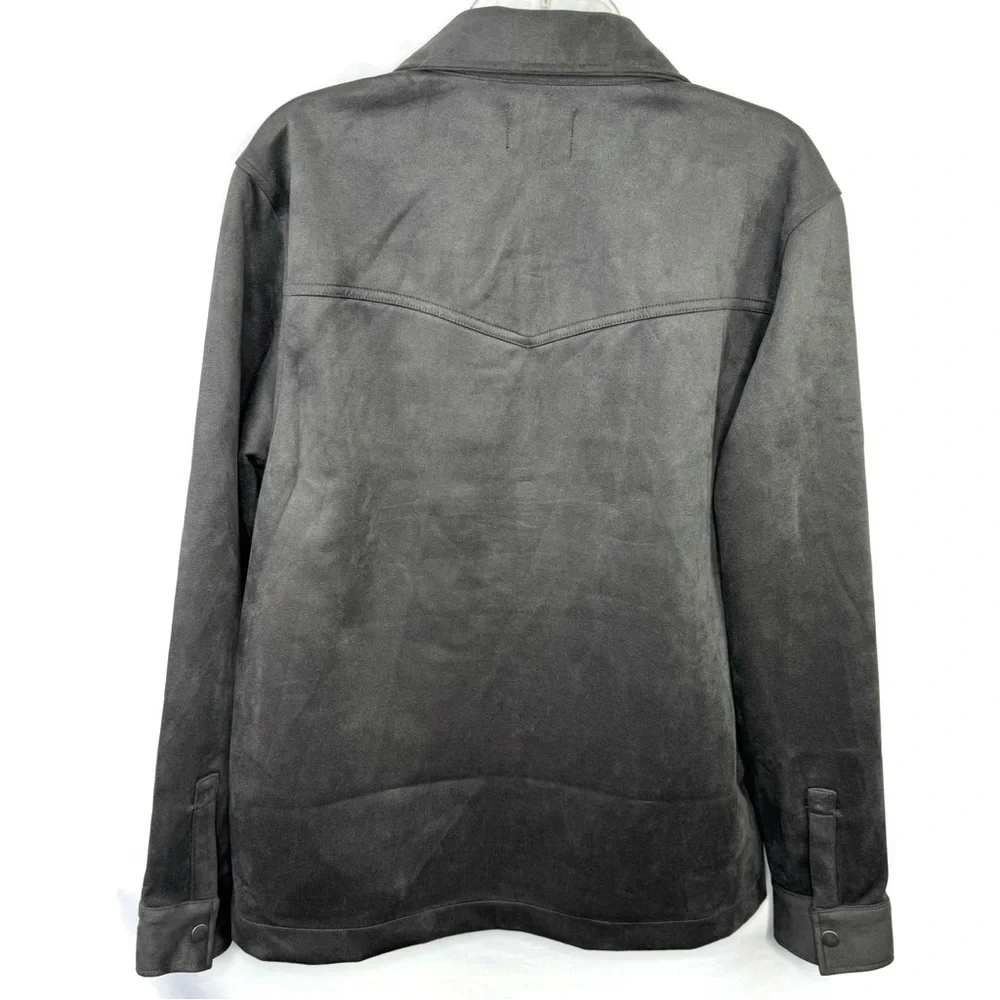 FRYE Snap Shirt Jacket Faux Suede Charcoal in color Men’s Smalll Women Medium - Picture 2 of 11